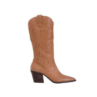 Bottes Santiags Texas Dallas en marron clair de Poema Paris, élégantes et conçues en cuir éco-responsable.