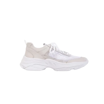 Baskets Buenos Aires en cuir gris et blanc de Poema Paris, chaussures femme éco-responsables avec design moderne et confort premium.