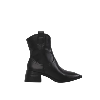 Vue latérale des Bottines Texas Colorado en cuir noir, chaussures femme modernes et éthiques.