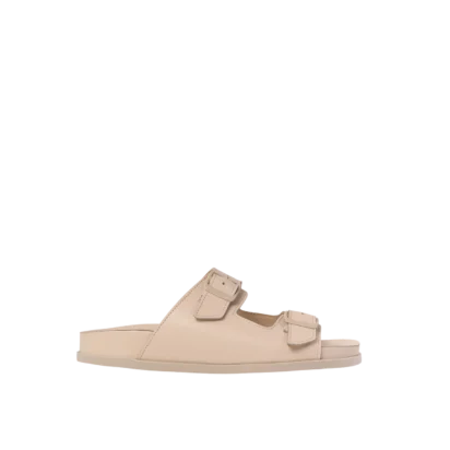 Sandales Madrid en cuir beige Poema Paris, avec brides réglables et semelle en caoutchouc, offrant confort et élégance pour chaque pas.