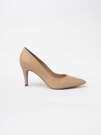 Escarpins en cuir beige à talon fin et bout pointu | Manhattan