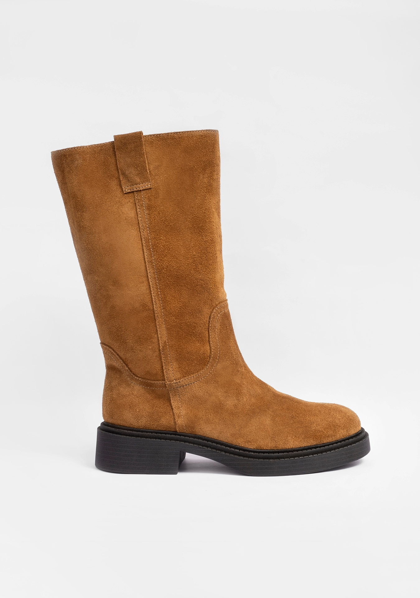 Bottes en cuir suédé véritable camel à semelle épaisse et talon bas | Budapest